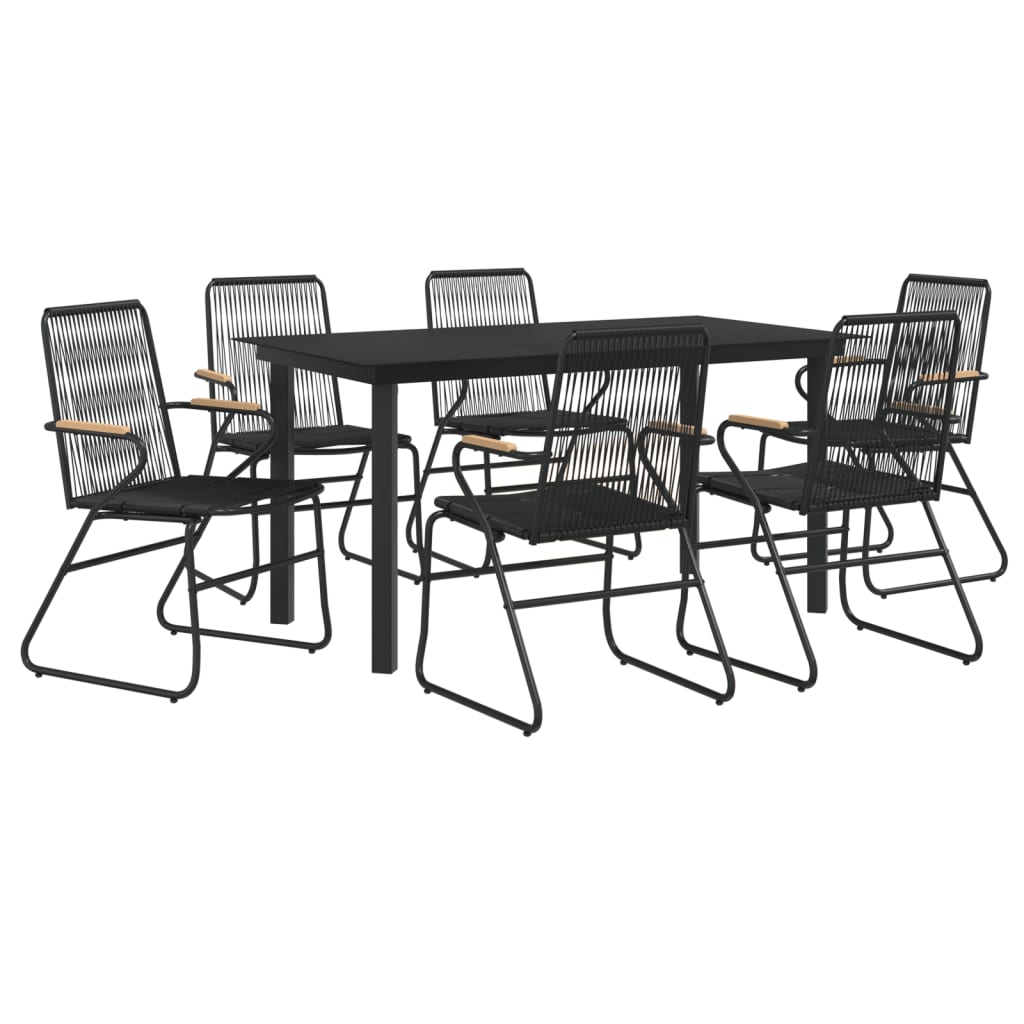 Ensemble à manger de jardin 7 pcs Noir Rotin PVC