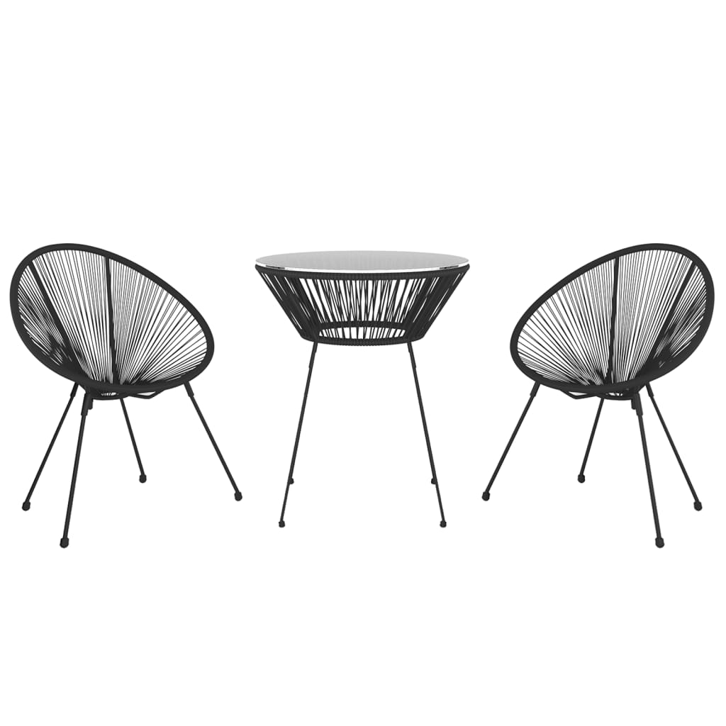 Ensemble à dîner d'extérieur 3 pcs Rotin PVC Noir