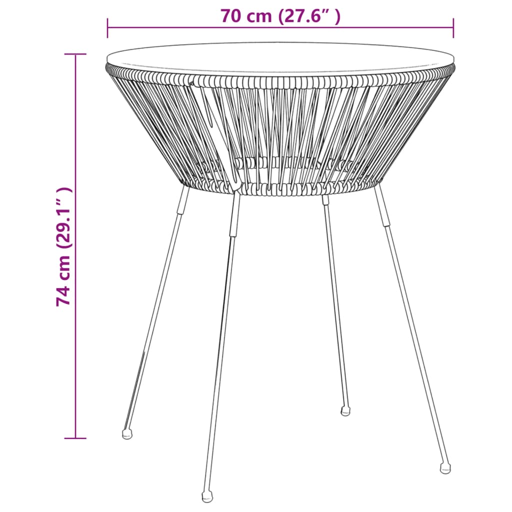 Ensemble à dîner d'extérieur 3 pcs Rotin PVC Noir