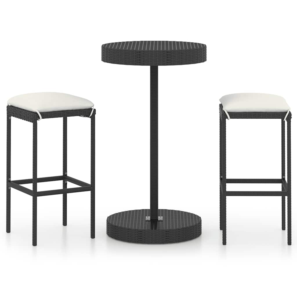 Ensemble de bar de jardin 3 pcs et coussins Résine tressée Noir