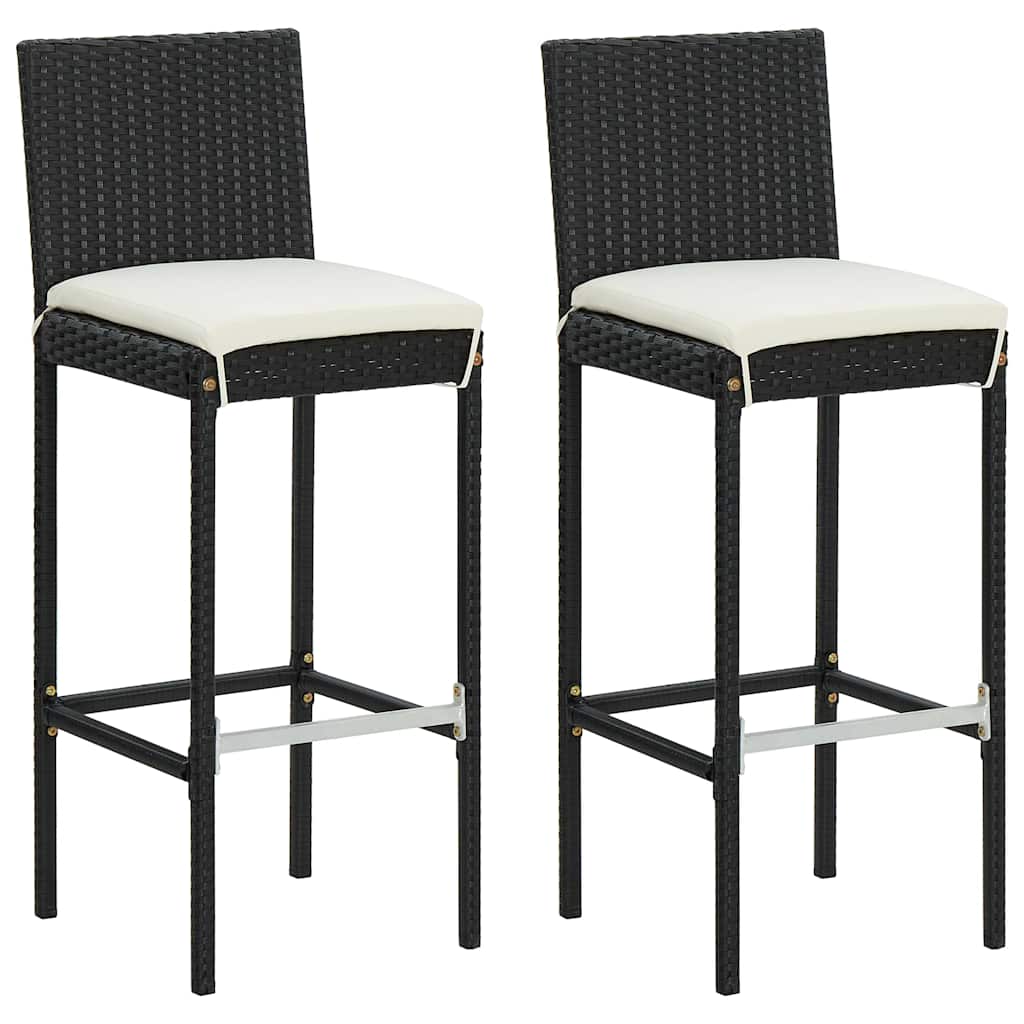 Ensemble de bar de jardin 3 pcs et coussins Résine tressée Noir