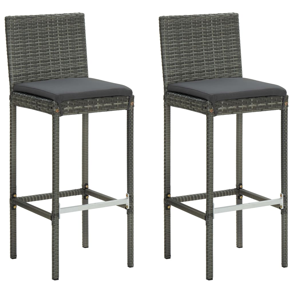 Ensemble de bar de jardin 3 pcs et coussins Résine tressée Gris