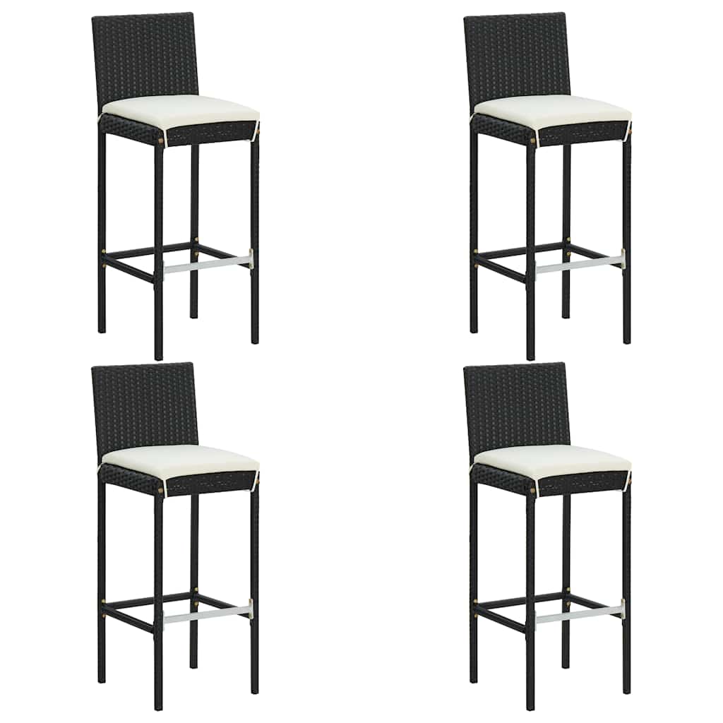 Ensemble de bar de jardin 5 pcs et coussins Résine tressée Noir