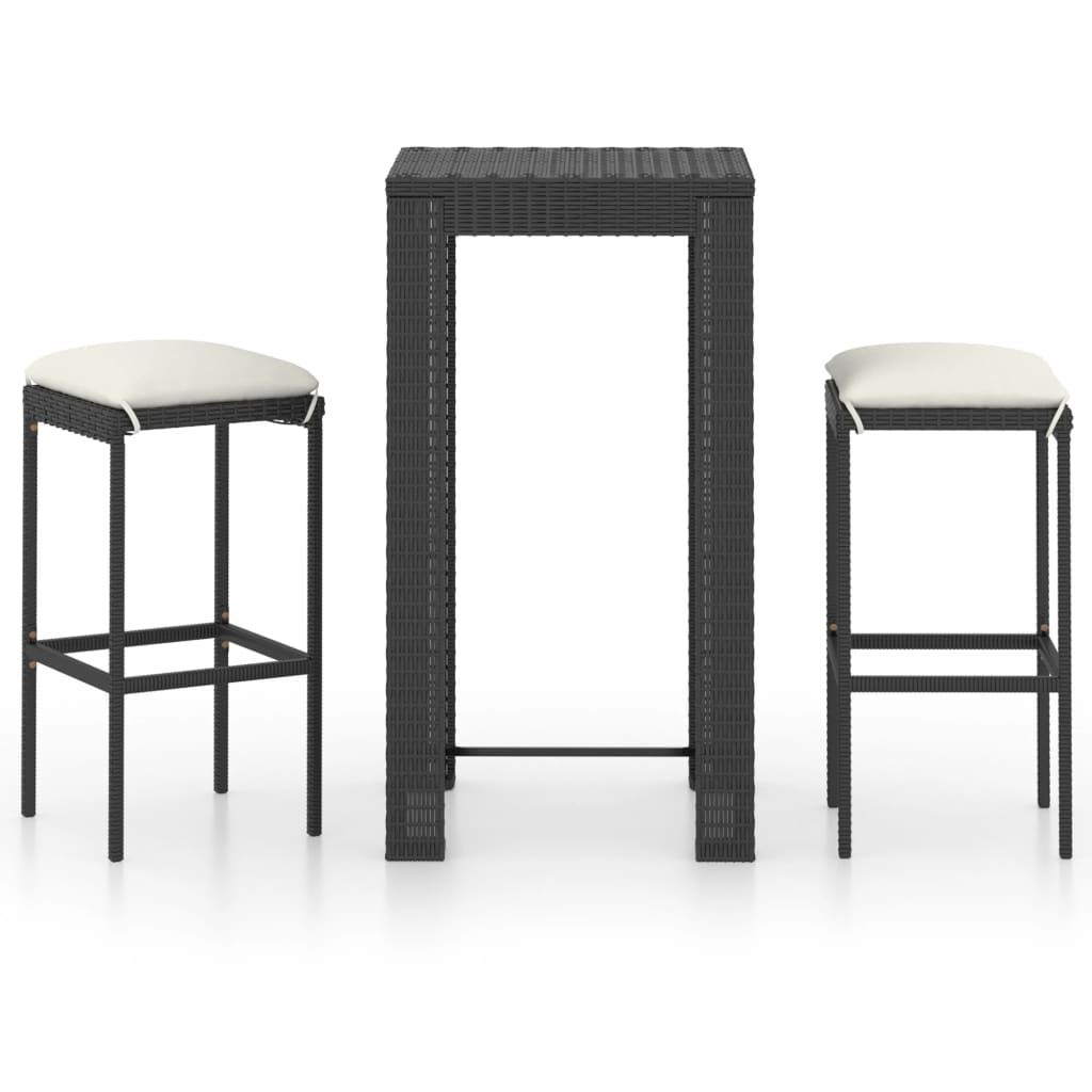 Ensemble de bar de jardin 3 pcs et coussins Résine tressée Noir