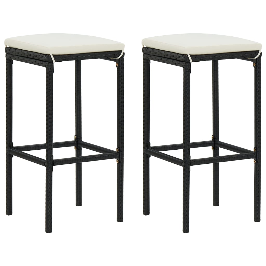 Ensemble de bar de jardin 3 pcs et coussins Résine tressée Noir
