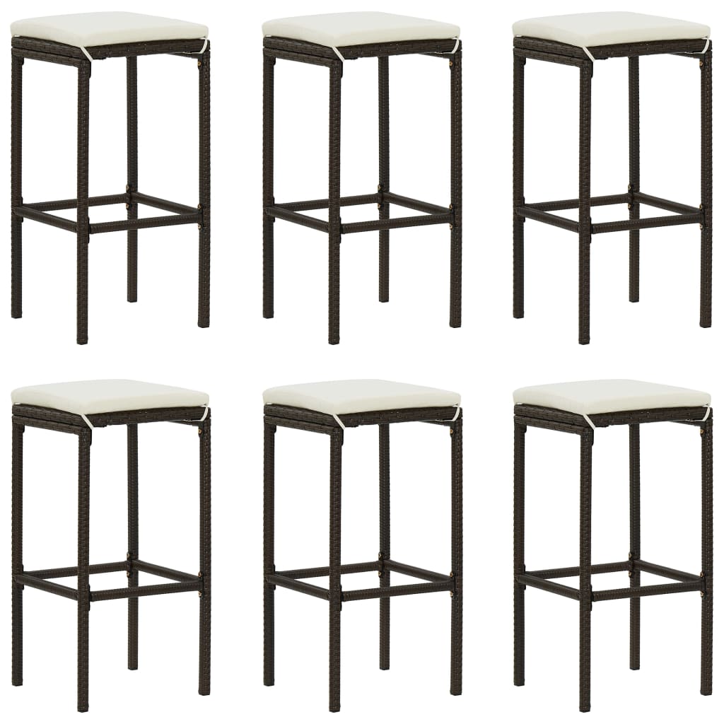 Ensemble de bar de jardin 7 pcs coussins Résine tressée Marron