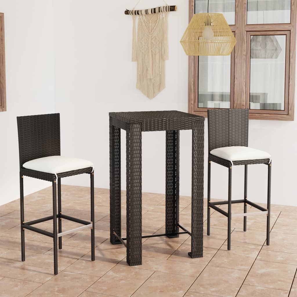 Ensemble de bar d'extérieur 3 pcs coussins Résine tressée Noir