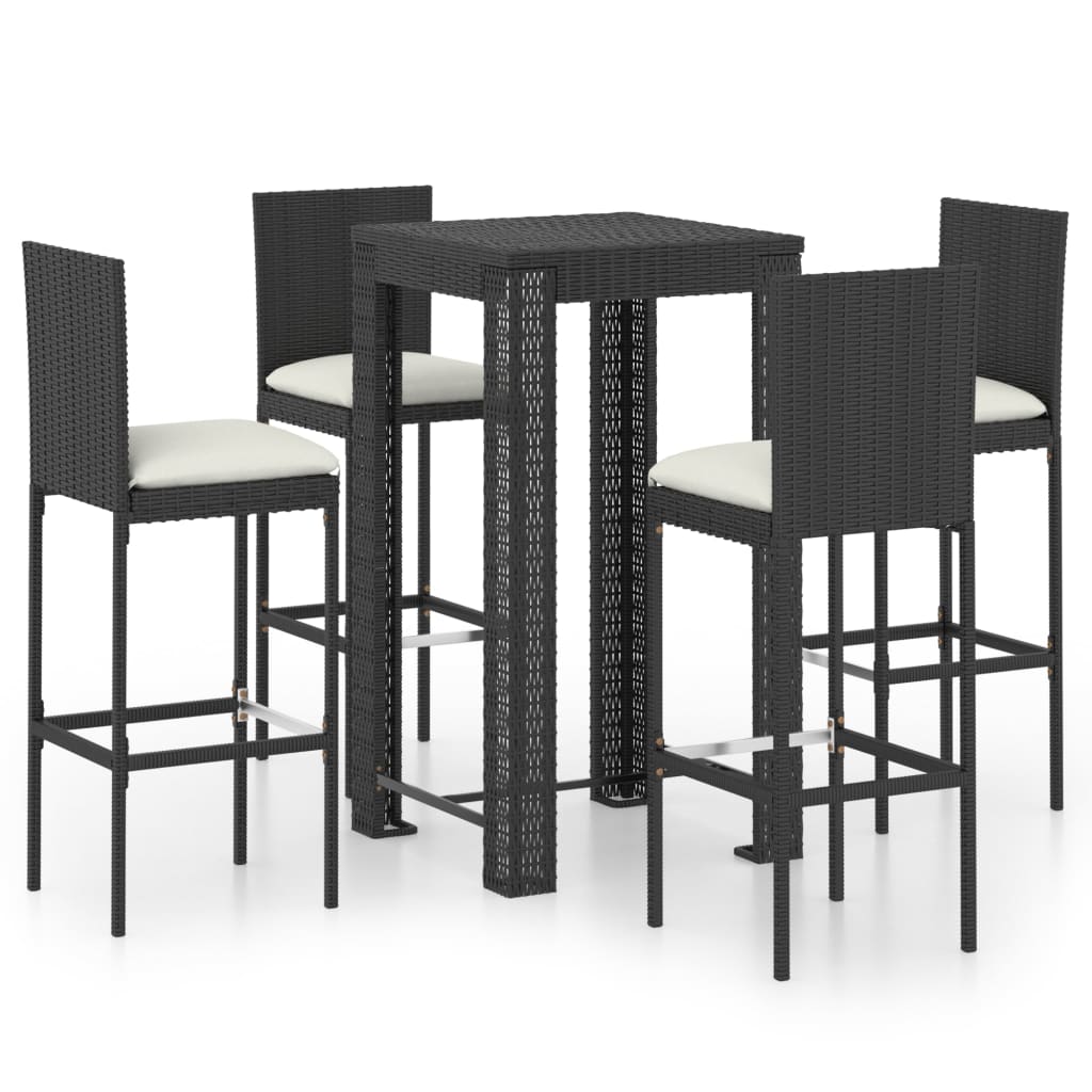Ensemble de bar d'extérieur 5 pcs coussins Résine tressée Noir