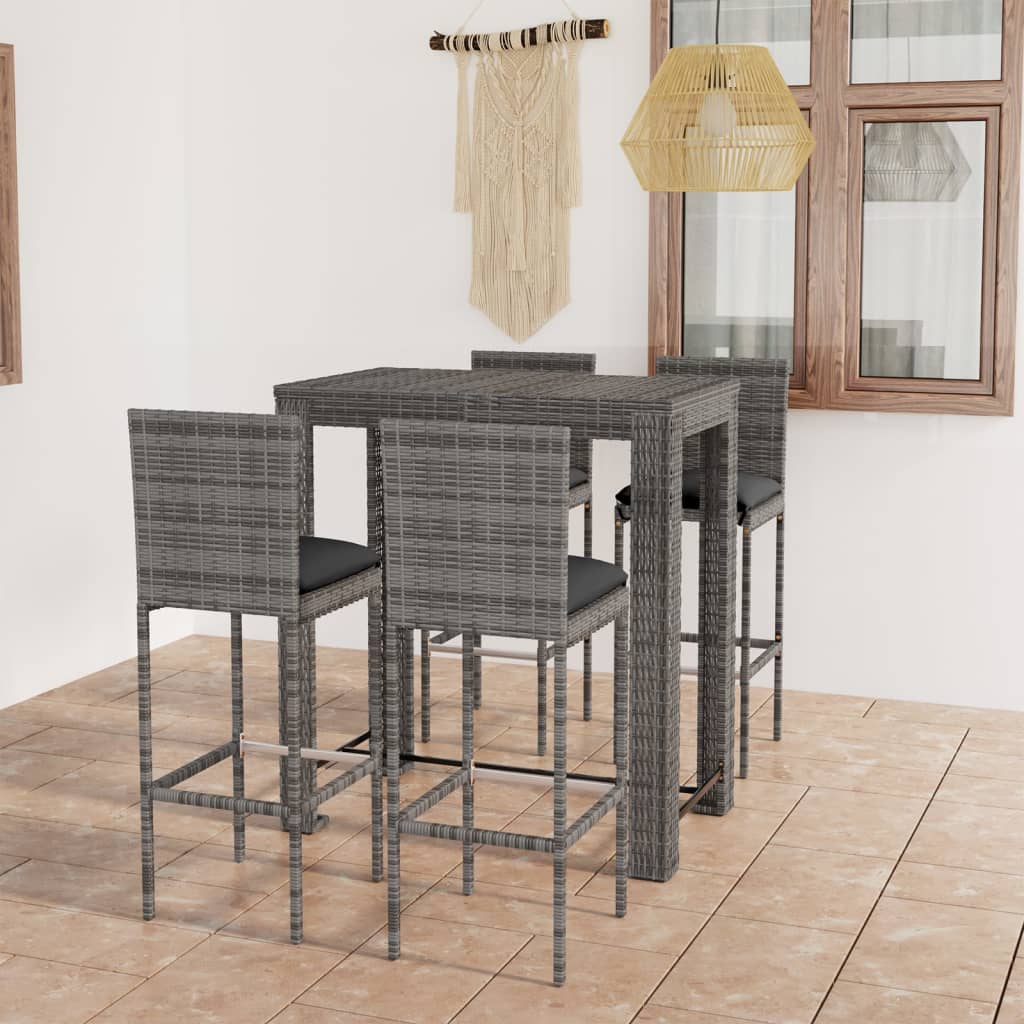 Ensemble de bar d'extérieur 5 pcs coussins Résine tressée Gris