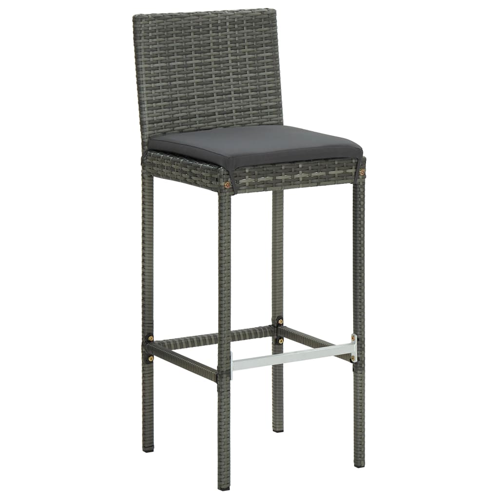 Ensemble de bar d'extérieur 7 pcs coussins Résine tressée Gris