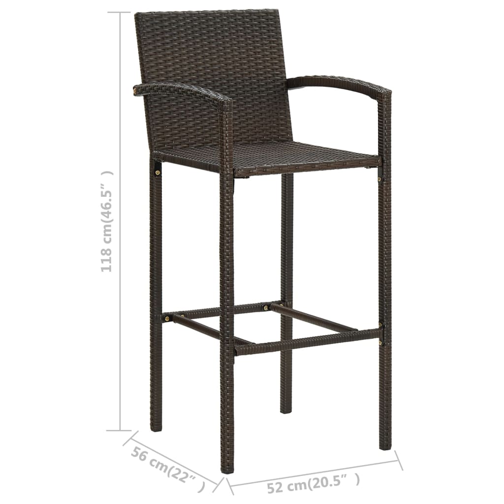 Ensemble de bar d'extérieur 5 pcs accoudoir Poly rotin Marron