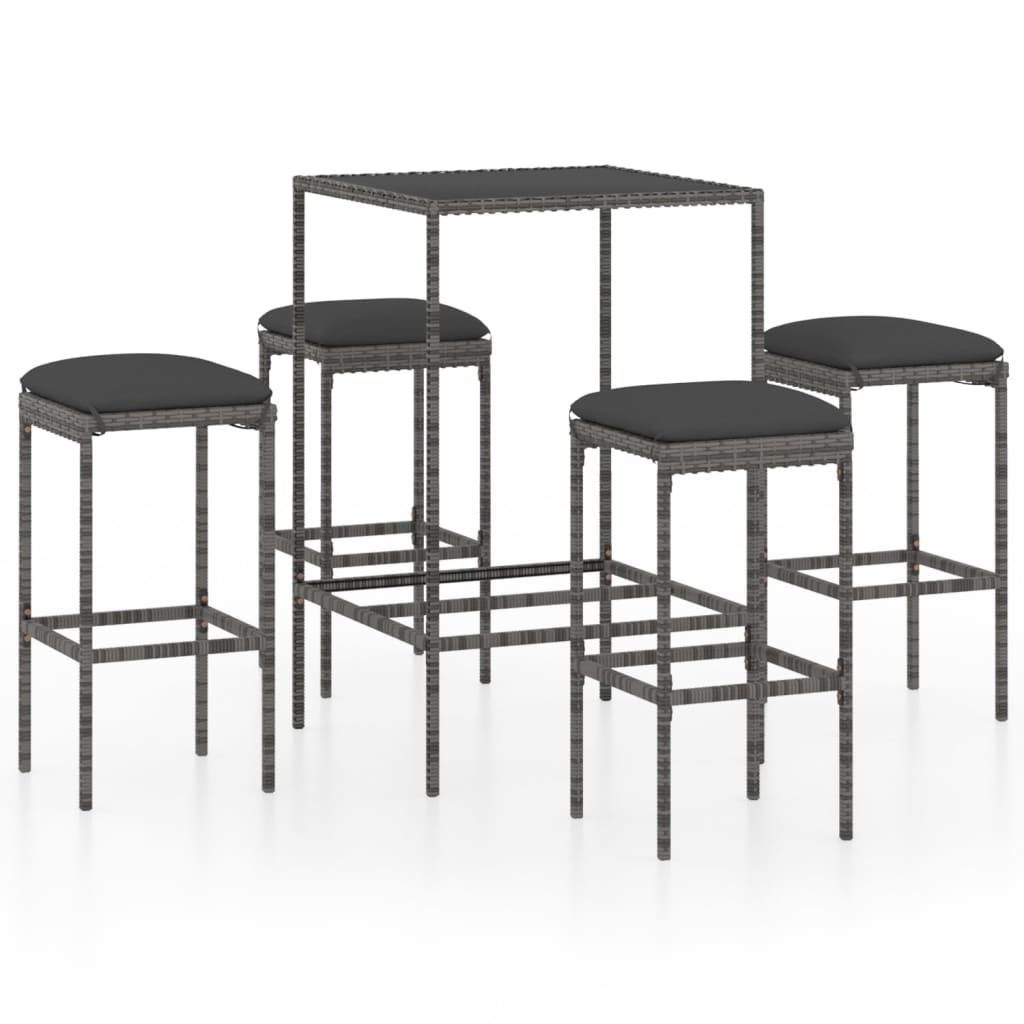 Ensemble de bar de jardin 5 pcs et coussins Résine tressée Gris