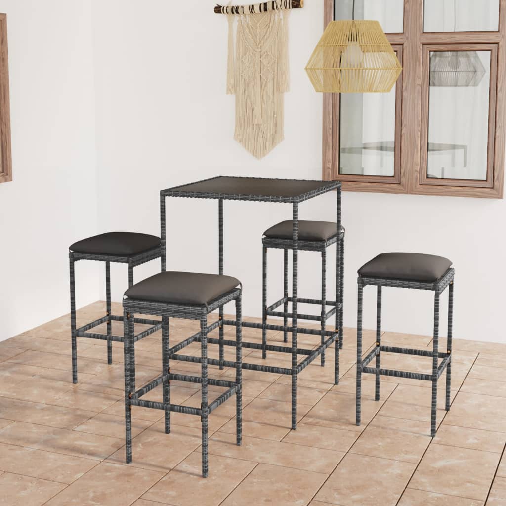 Ensemble de bar de jardin 5 pcs et coussins Résine tressée Gris