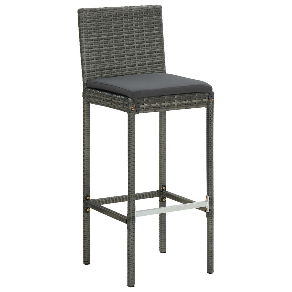 Ensemble de bar de jardin 3 pcs et coussins Résine tressée Gris