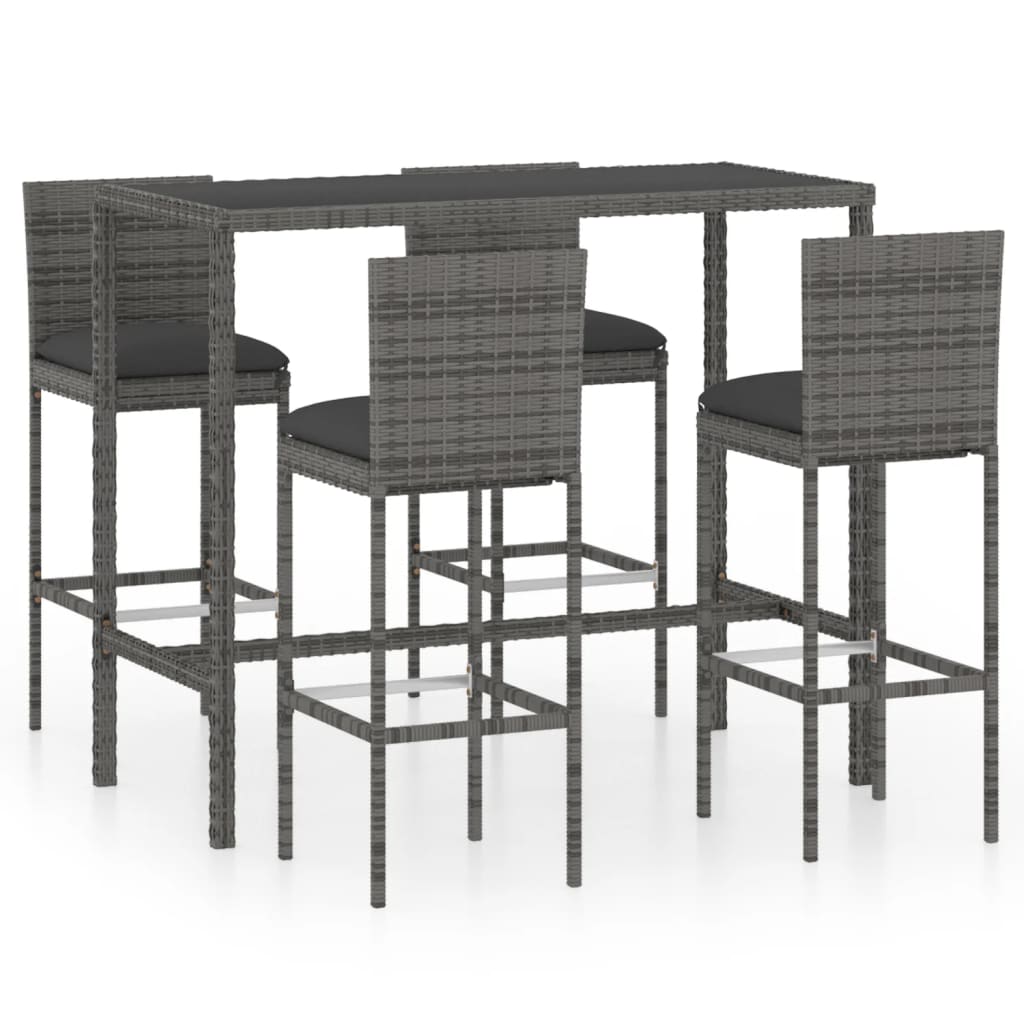 Ensemble de bar de jardin 5 pcs et coussins Résine tressée Gris