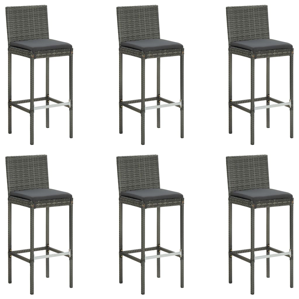 Ensemble de bar de jardin 7 pcs et coussins Résine tressée Gris