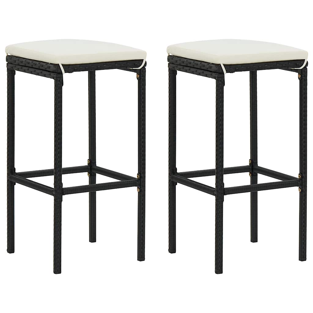 Ensemble de bar de jardin 3 pcs et coussins Résine tressée Noir