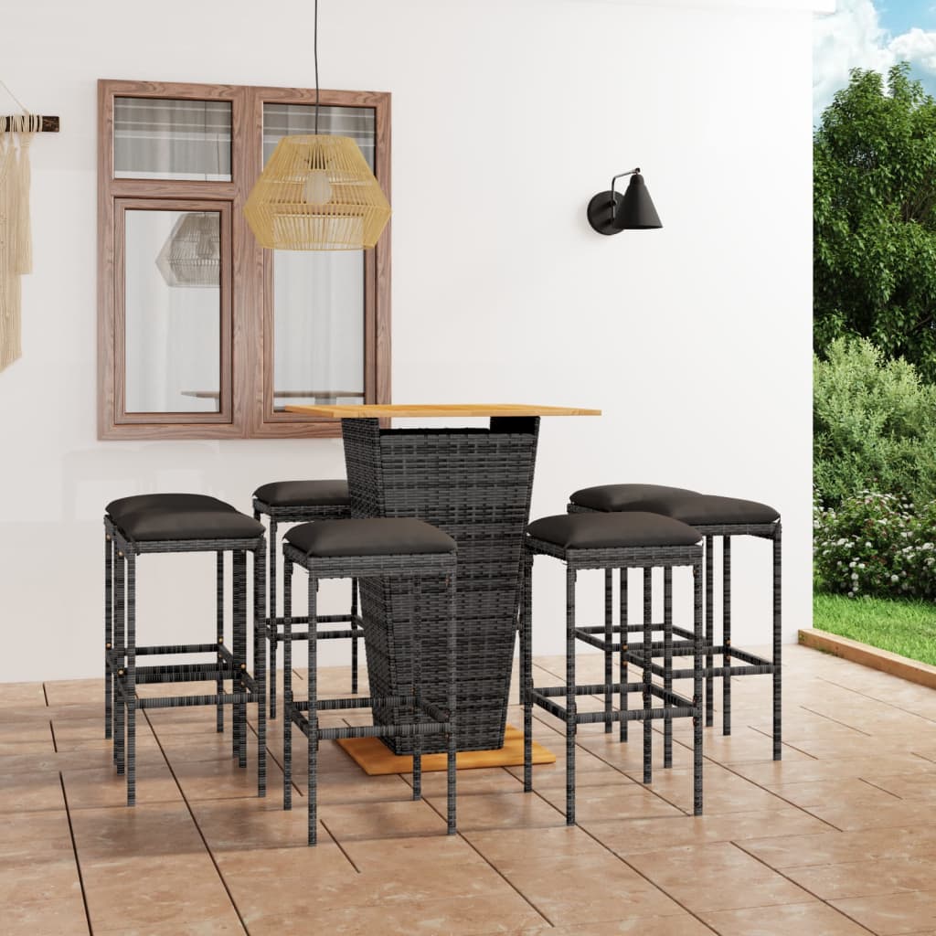 Ensemble de bar de jardin 9 pcs et coussins Résine tressée Gris