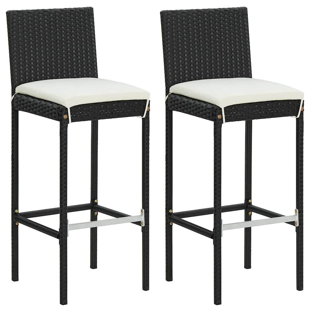 Ensemble de bar de jardin 3 pcs et coussins Résine tressée Noir