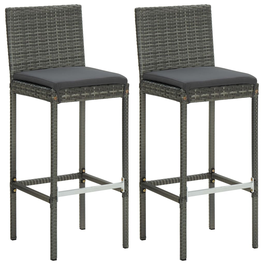 Ensemble de bar de jardin 3 pcs et coussins Résine tressée Gris