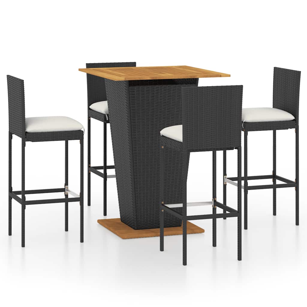 Ensemble de bar de jardin 5 pcs et coussins Résine tressée Noir