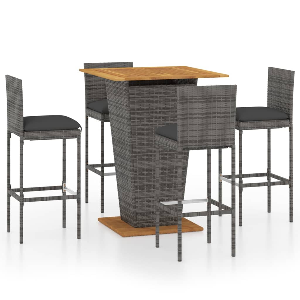 Ensemble de bar de jardin 5 pcs et coussins Résine tressée Gris