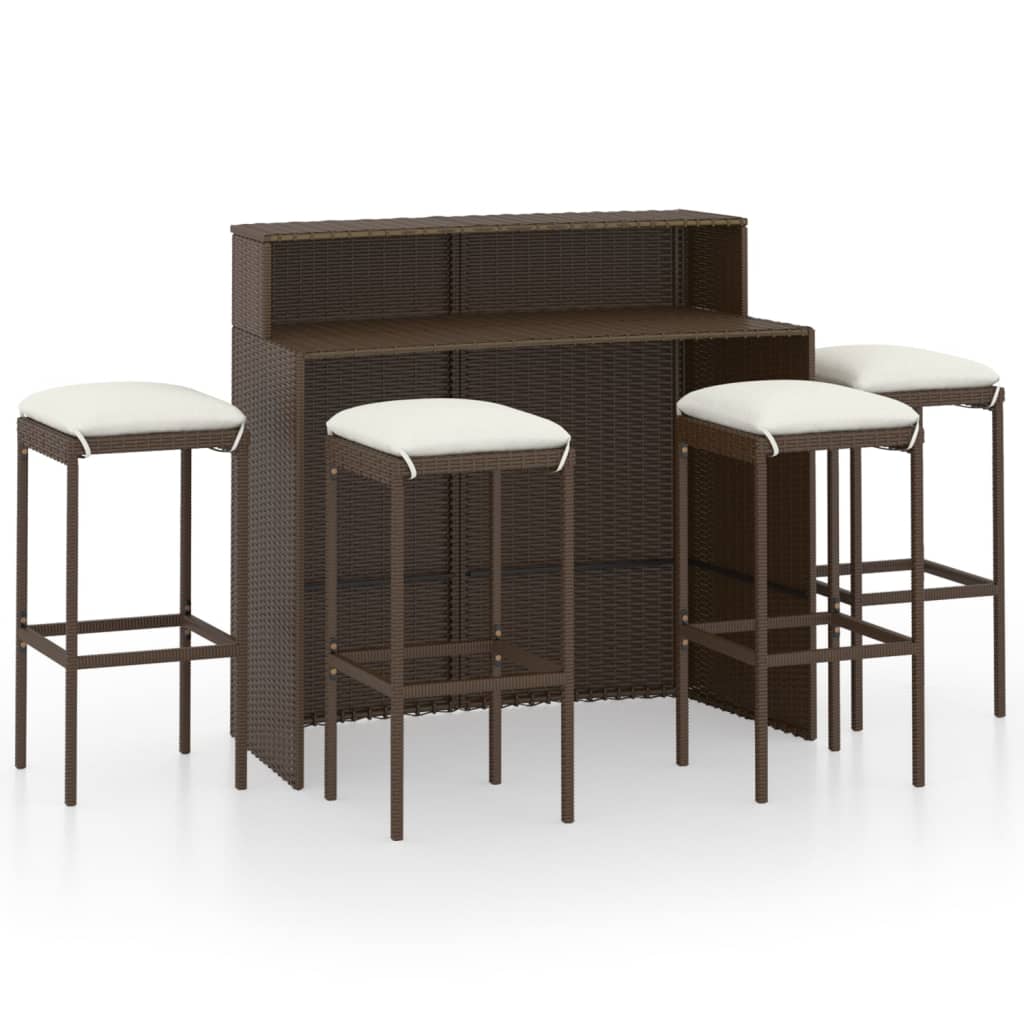 Ensemble de bar de jardin avec coussins 5 pcs Marron