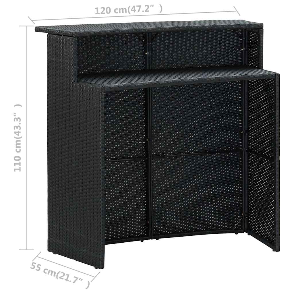 Ensemble de bar de jardin avec coussins 3 pcs Noir