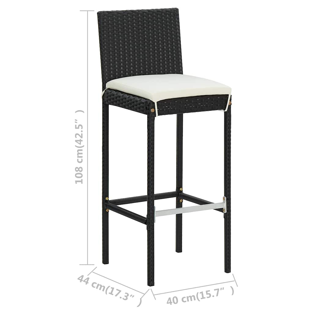 Ensemble de bar de jardin avec coussins 3 pcs Noir