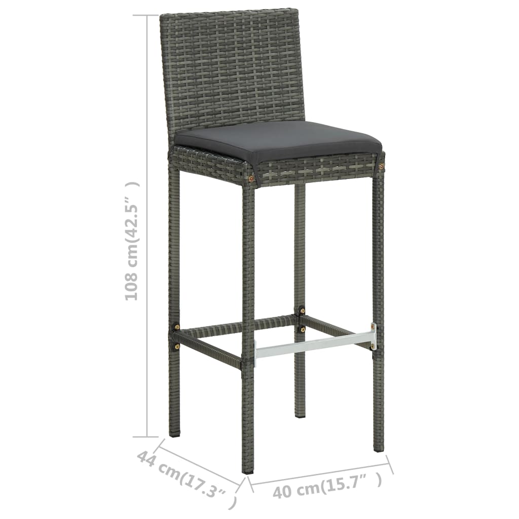 Ensemble de bar de jardin avec coussins 3 pcs Gris
