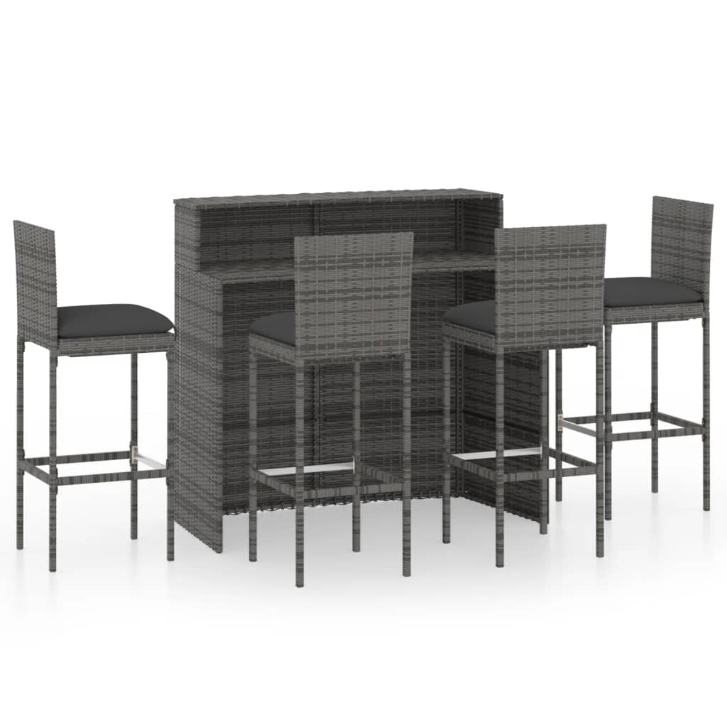 Ensemble de bar de jardin avec coussins 5 pcs Gris