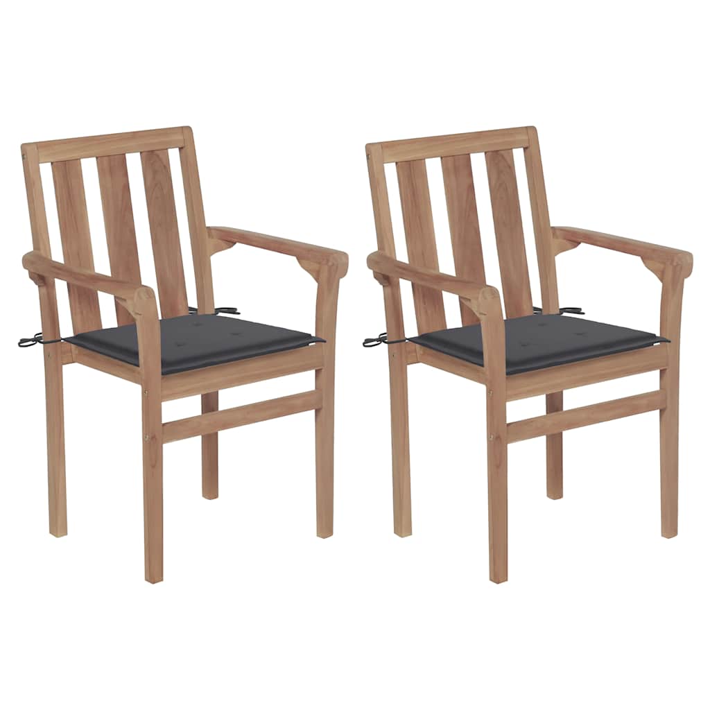 Chaises de jardin lot de 2 et coussins anthracite Bois de teck Chaises de jardin vidaXL
