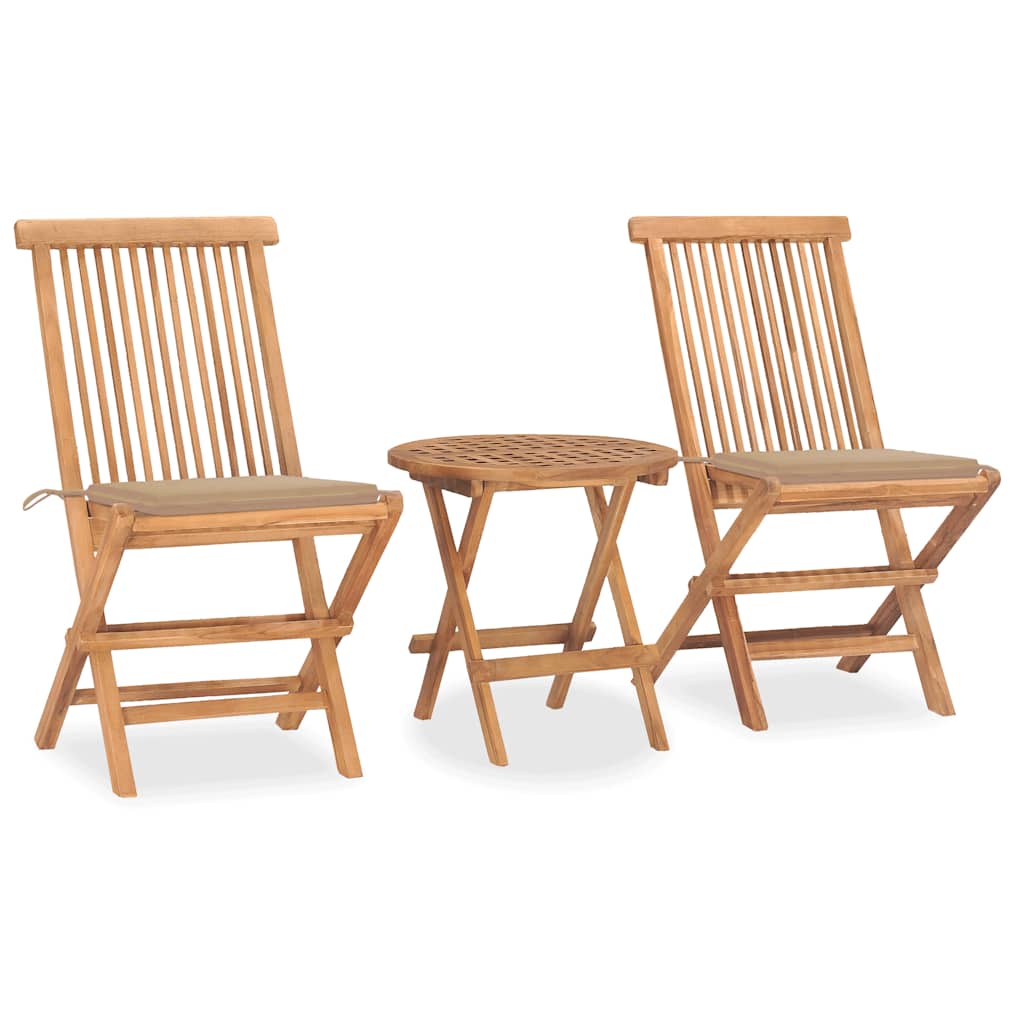 Ensemble à manger d'extérieur pliable avec coussin 3 pcs Teck