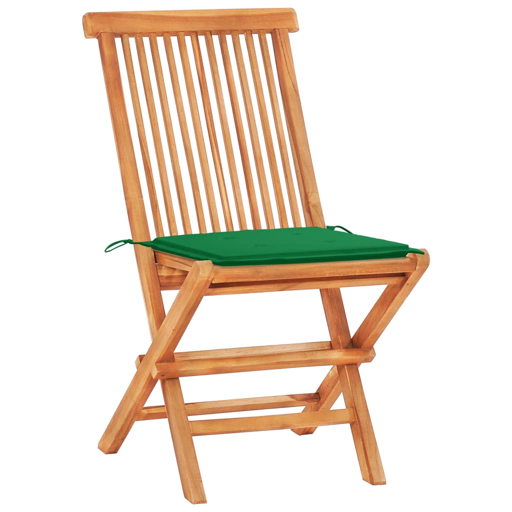 Ensemble de bistro 3 pcs avec coussins vert Bois de teck massif