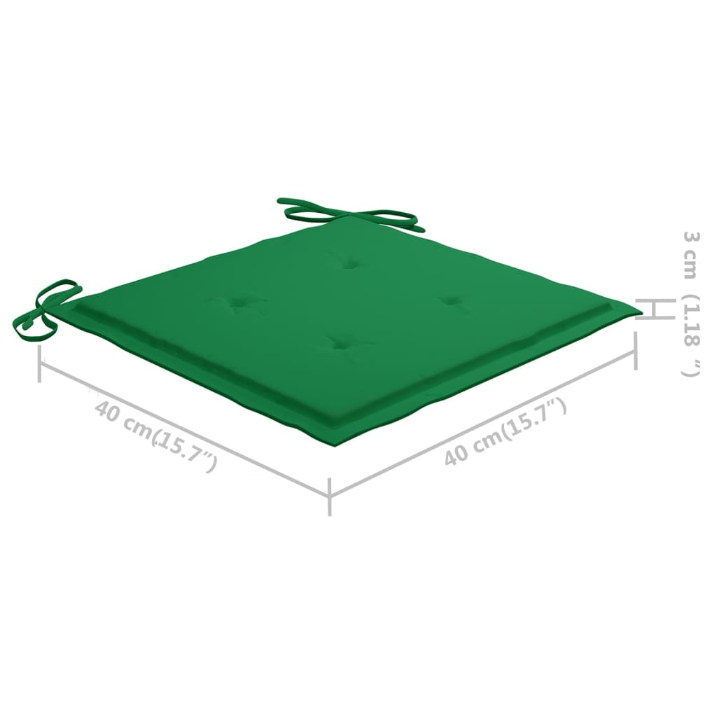 Ensemble de bistro 3 pcs avec coussins vert Bois de teck massif