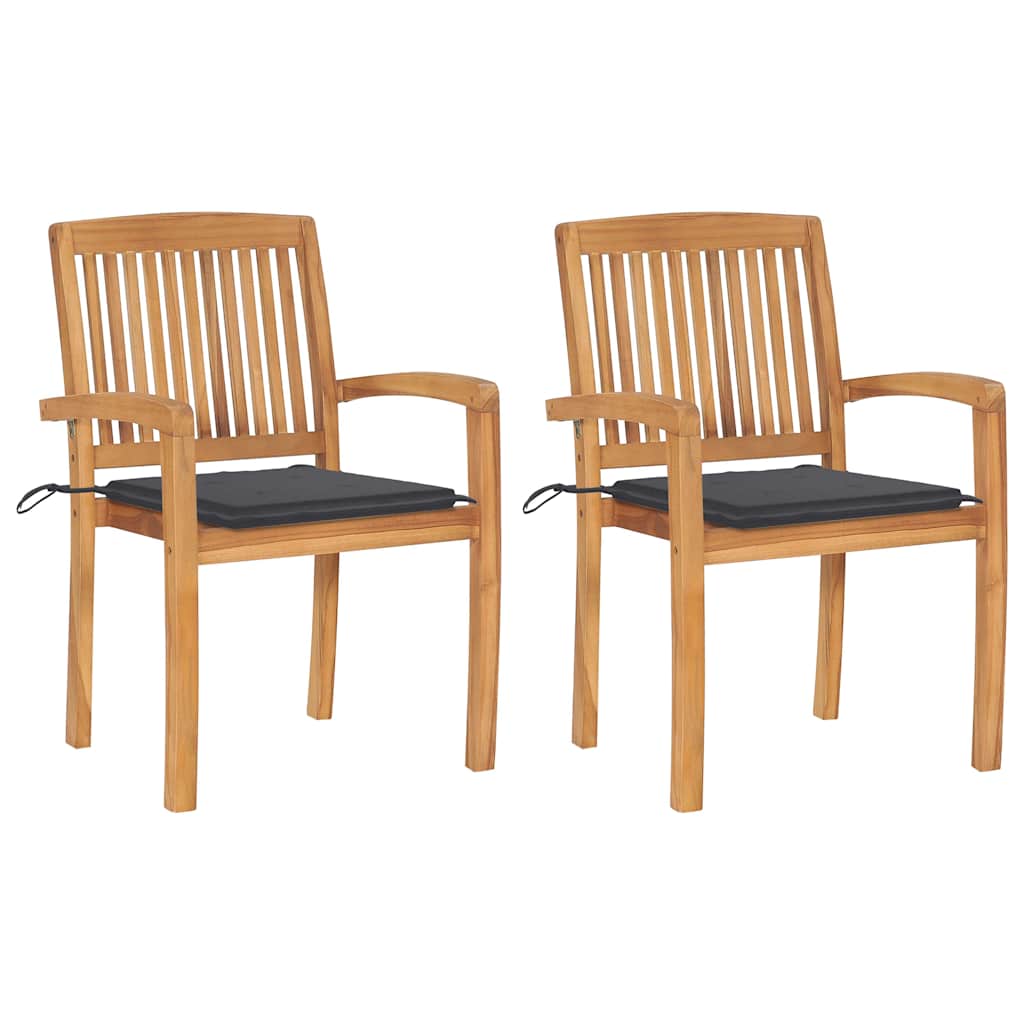 Chaises de jardin lot de 2 et coussins anthracite Bois de teck Chaises de jardin vidaXL