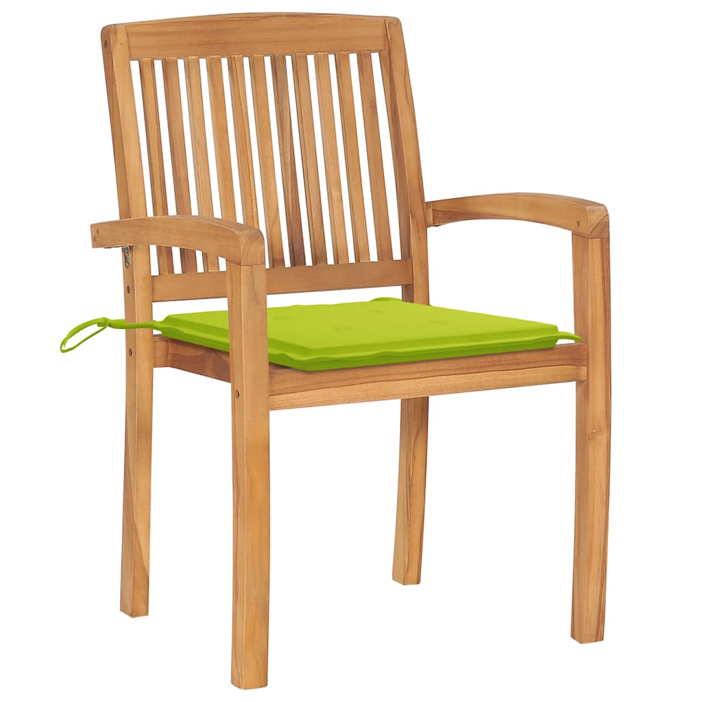Chaises de jardin lot de 2 avec coussins vert vif Teck massif Chaises de jardin vidaXL