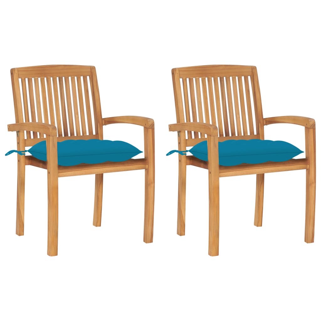 Chaises de jardin lot de 2 et coussins bleu clair Bois de teck Chaises de jardin vidaXL