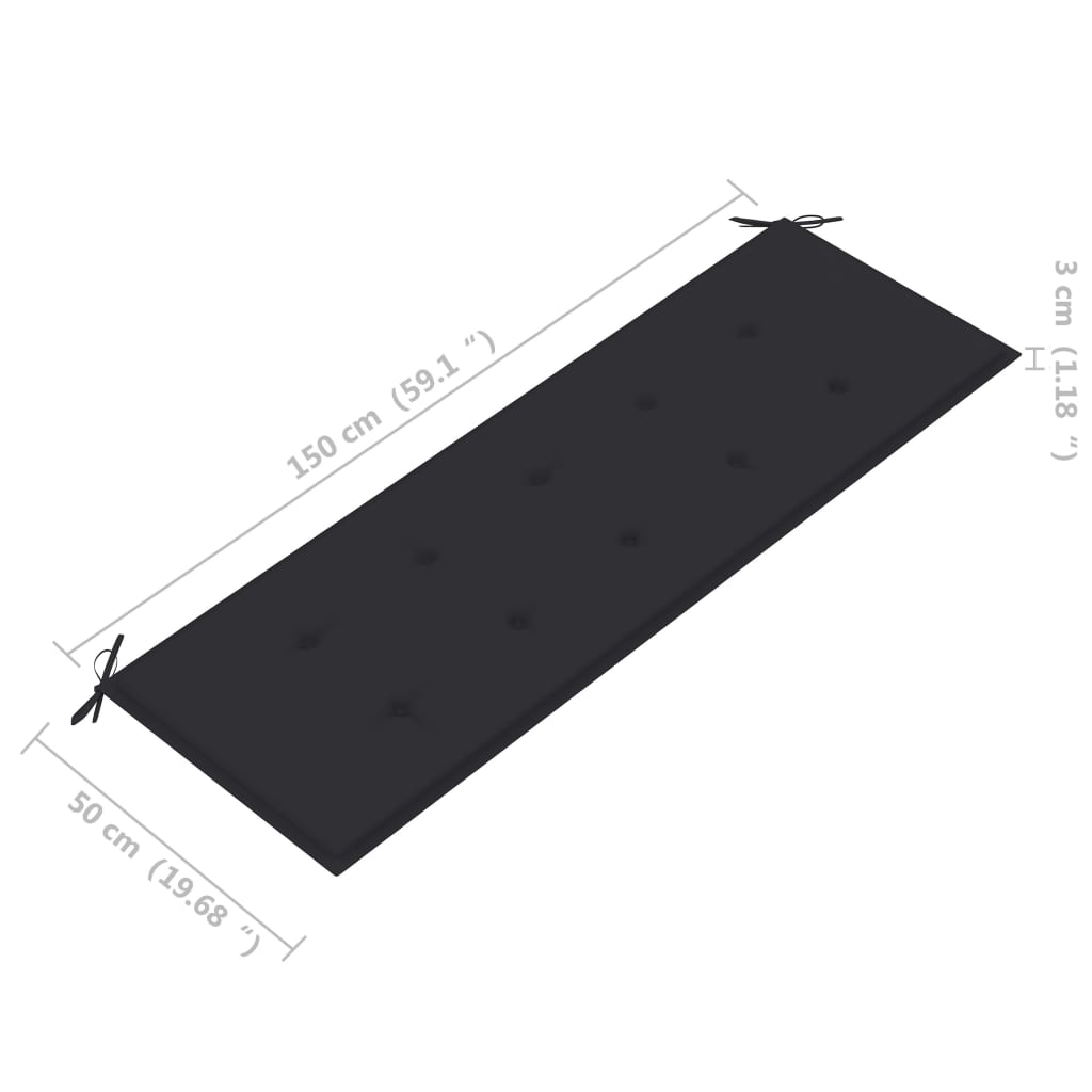 Banc de jardin empilable et coussin 159 cm Bois de teck massif Bancs de jardin vidaXL