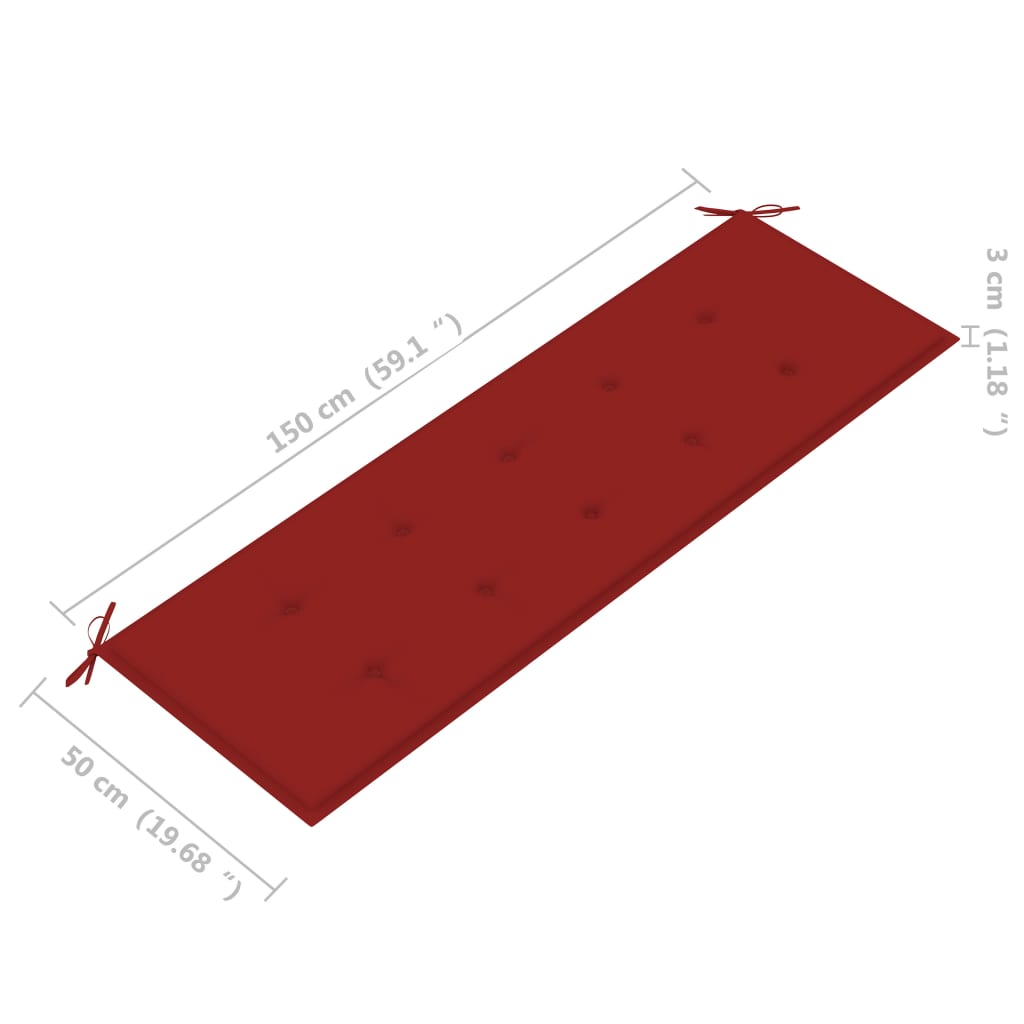 Banc de jardin empilable et coussin 159 cm Bois de teck massif Bancs de jardin vidaXL
