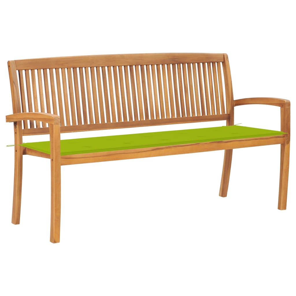 Banc de jardin empilable et coussin 159 cm Bois de teck massif Bancs de jardin vidaXL