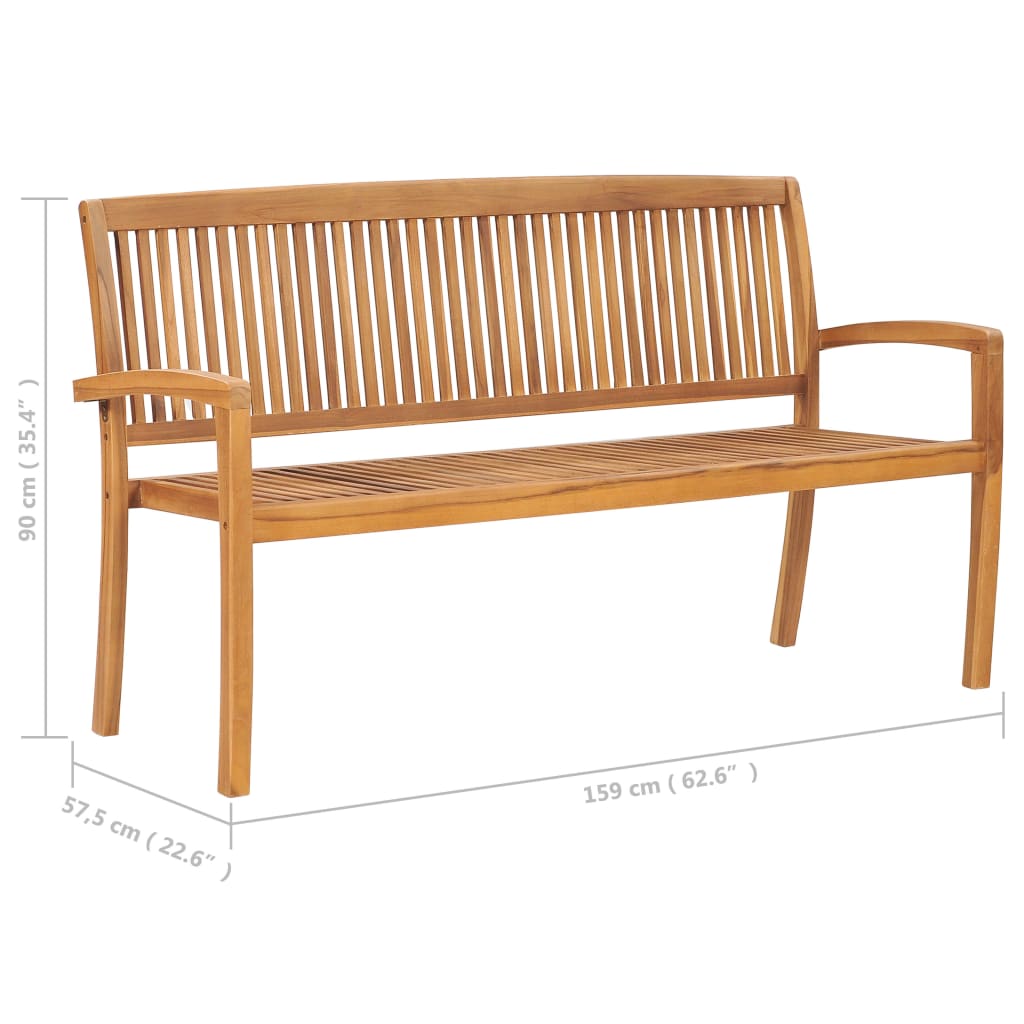 Banc de jardin empilable et coussin 159 cm Bois de teck massif Bancs de jardin vidaXL