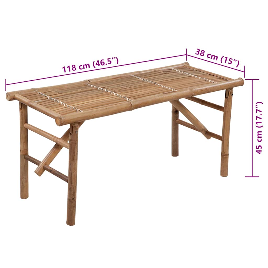 Banc de jardin pliable avec coussin 118 cm Bambou Bancs de jardin vidaXL