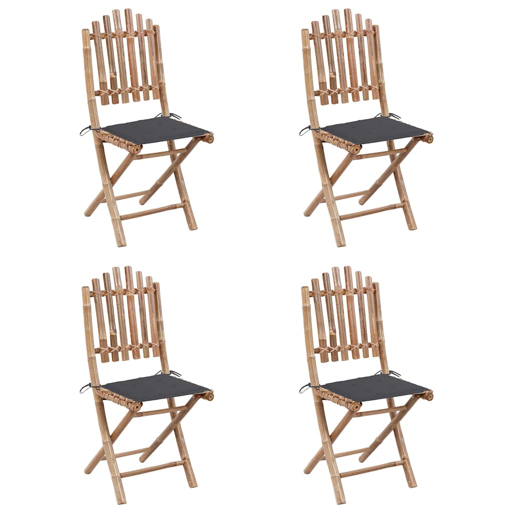 Mobilier à dîner d'extérieur pliable 5 pcs avec coussins bambou