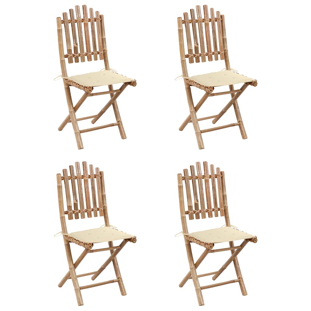 Mobilier à dîner d'extérieur pliable 5 pcs avec coussins bambou