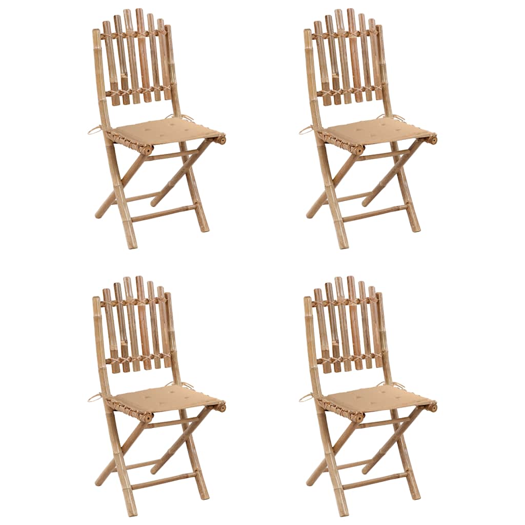 Mobilier à dîner d'extérieur pliable 5 pcs avec coussins bambou