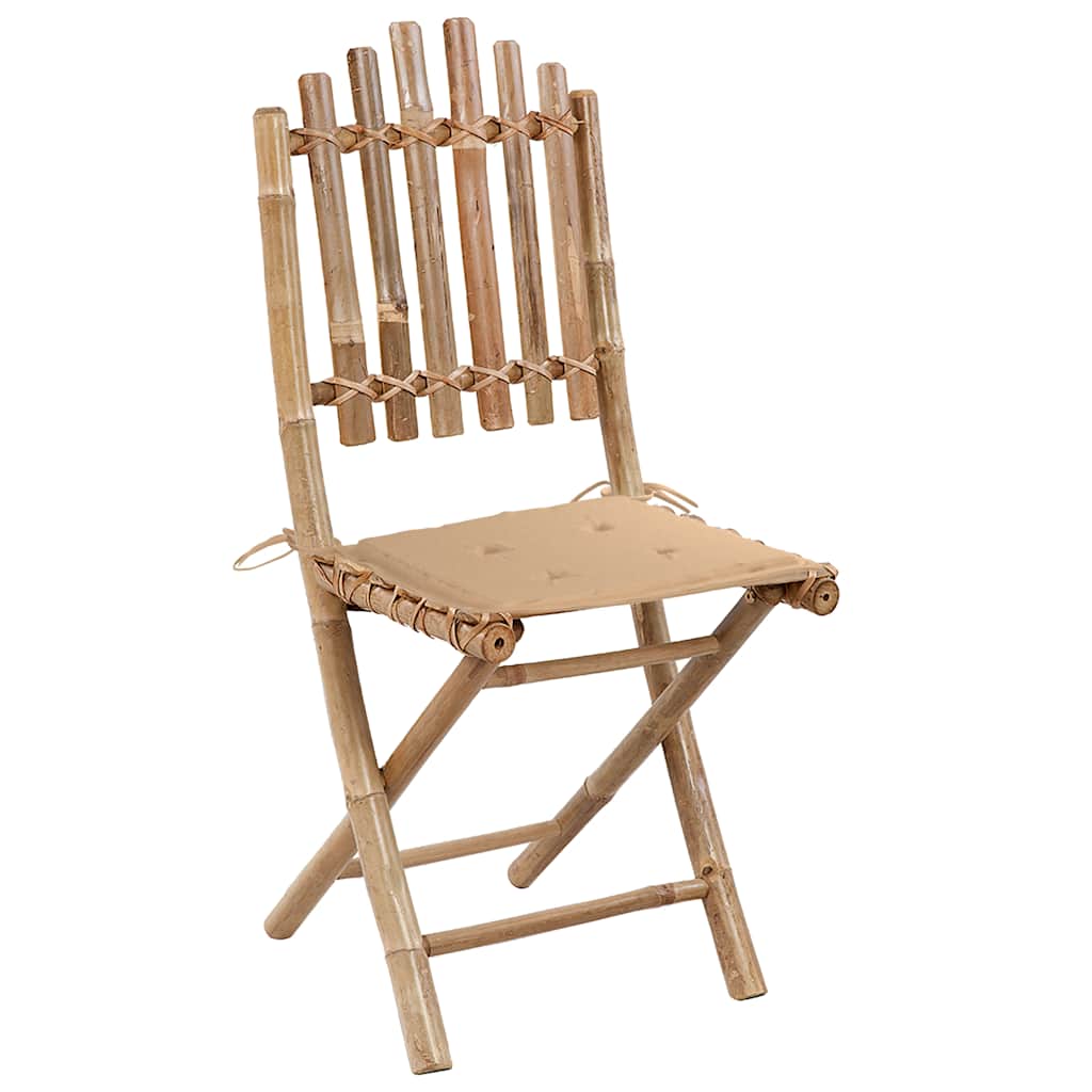 Mobilier à dîner d'extérieur pliable 5 pcs avec coussins bambou