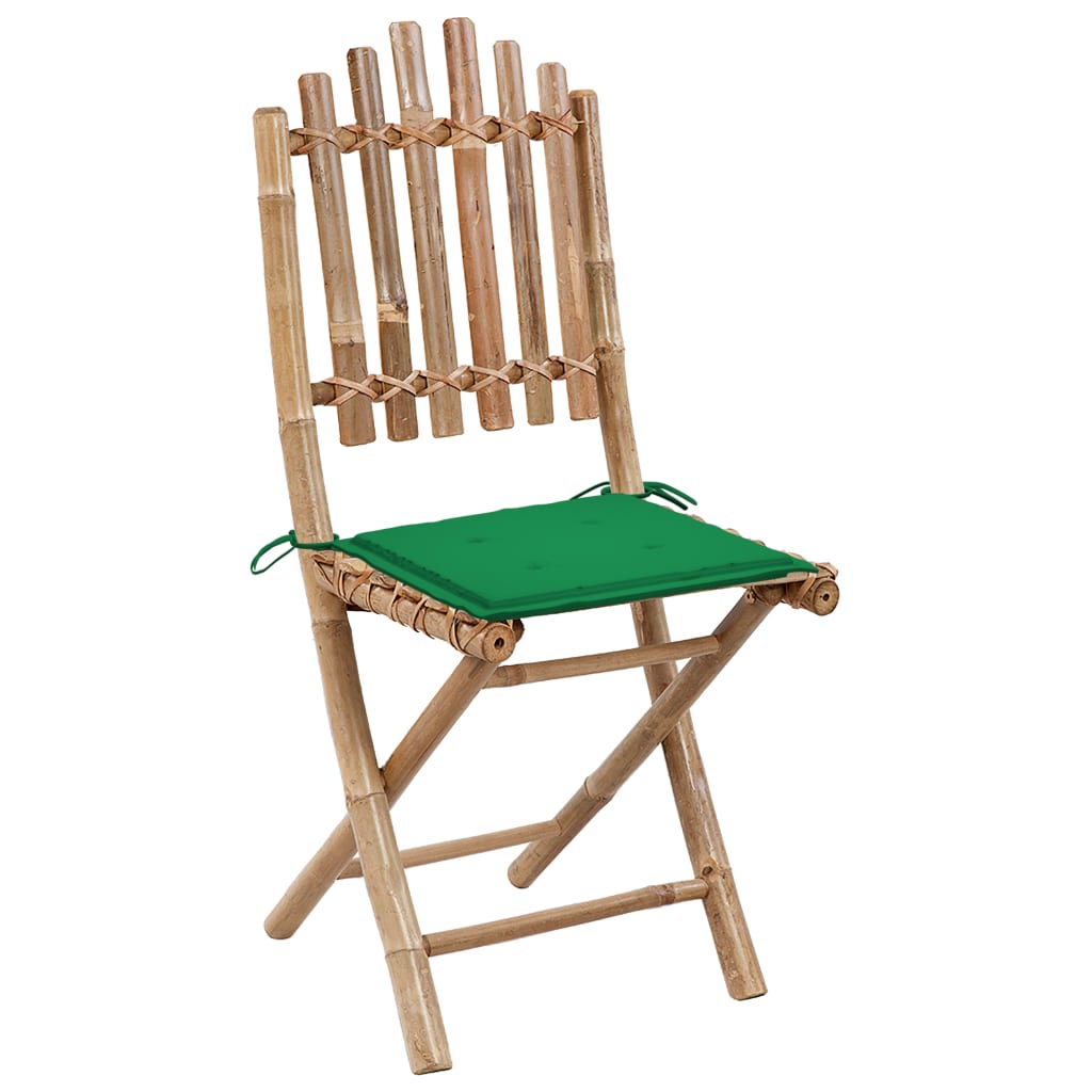 Mobilier à dîner d'extérieur pliable 5 pcs avec coussins bambou