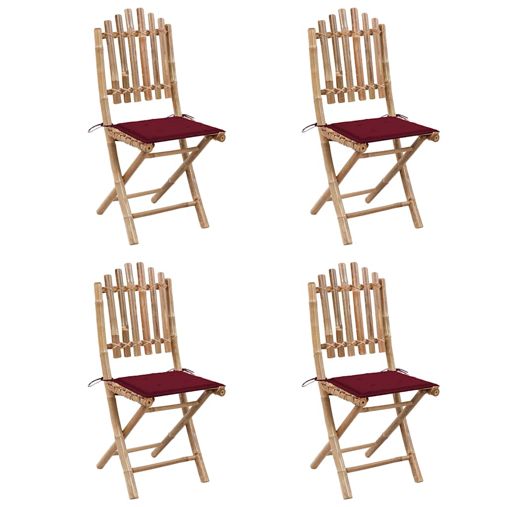 Mobilier à dîner d'extérieur pliable 5 pcs avec coussins bambou