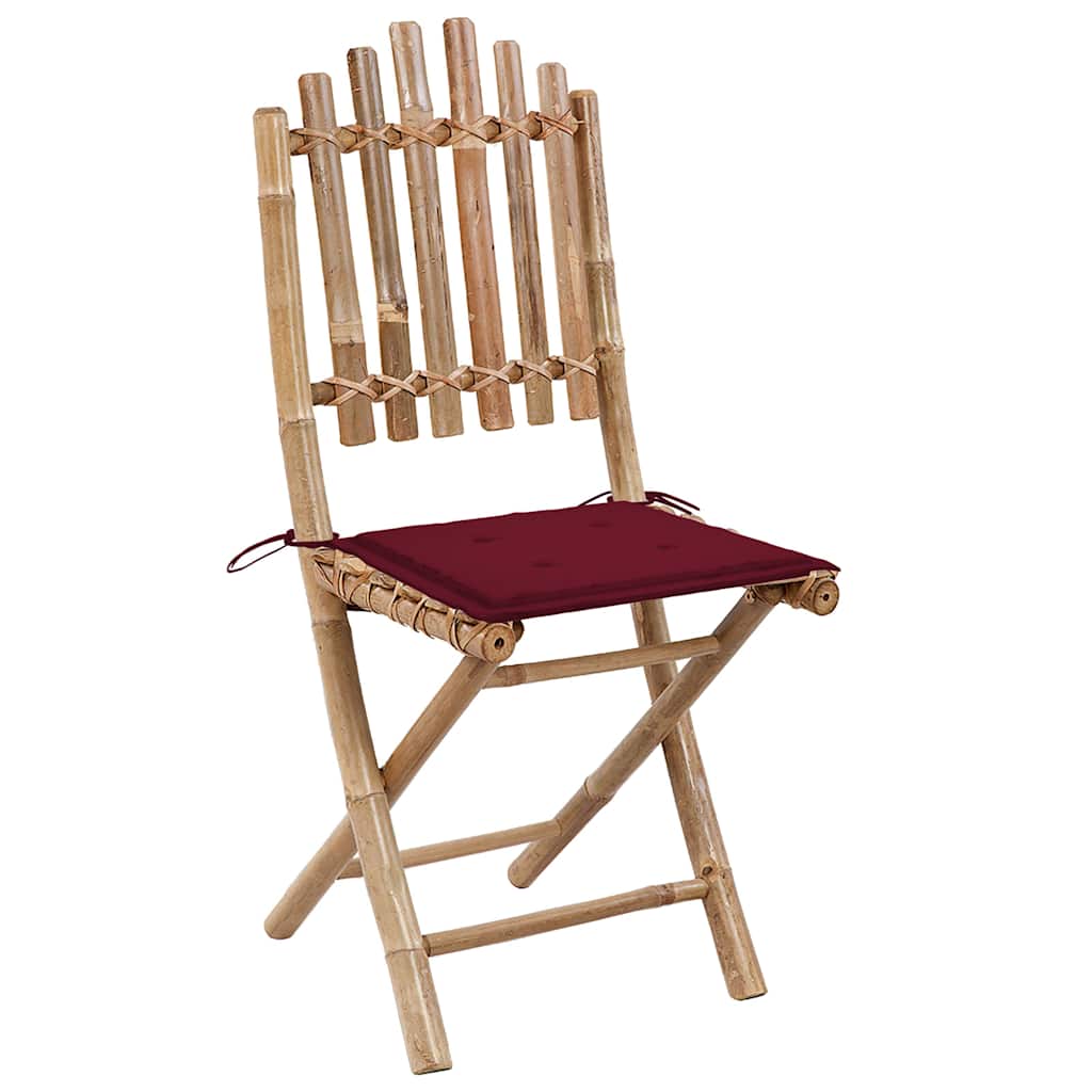 Mobilier à dîner d'extérieur pliable 5 pcs avec coussins bambou